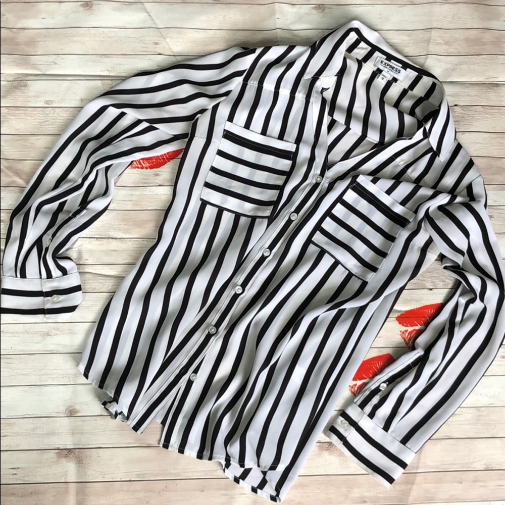 Express Portofino Shirt - M - Black White Striped